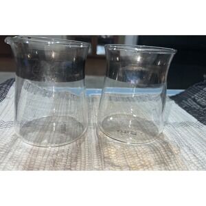 Vintage PYREX Silver Stripe clear glass creamer and sugar beakers‎